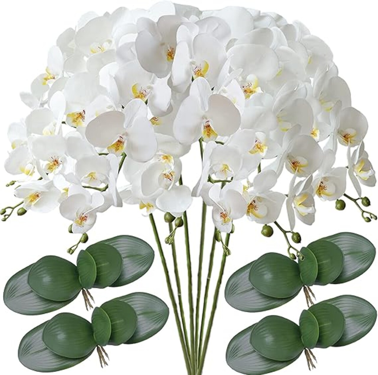 32" Faux Phalaenopsis Orchid Stems – Set of 6 Realistic Artificial Flowers for Vases, Weddings & Home Styling